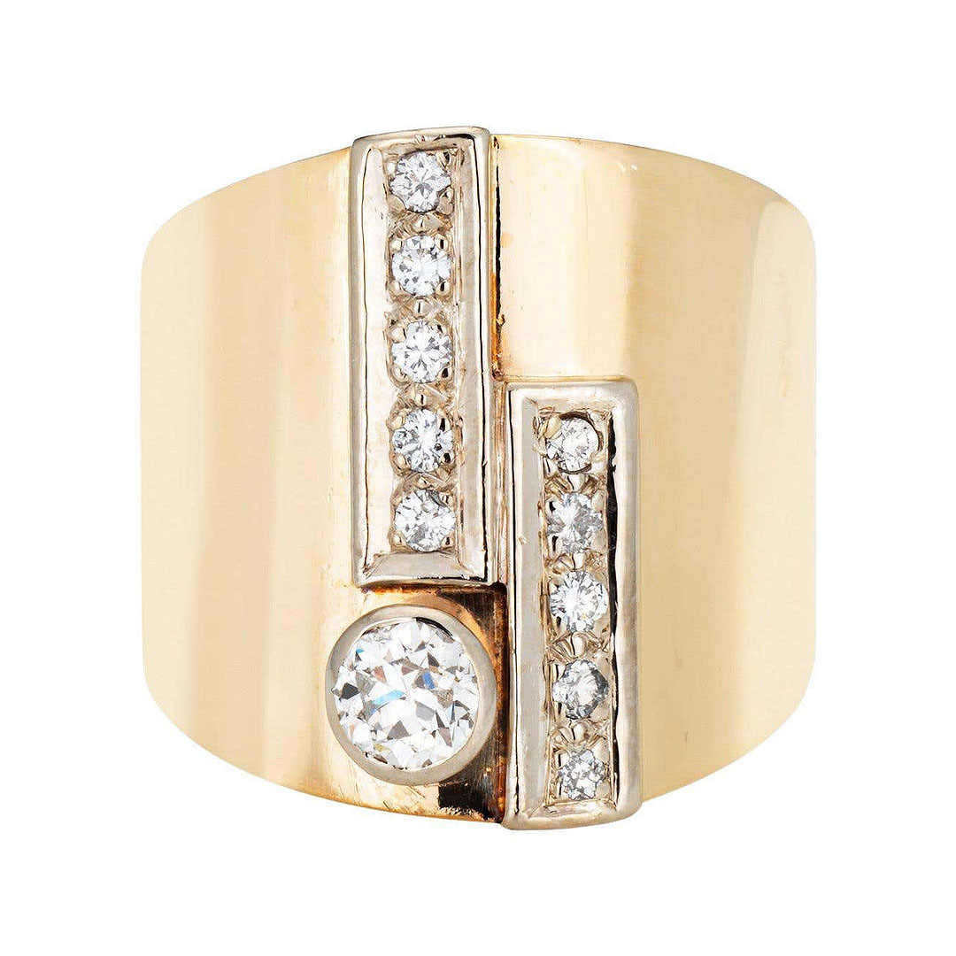 3.25ct Round Cut White Sapphire Vintage Cigar Wide Band