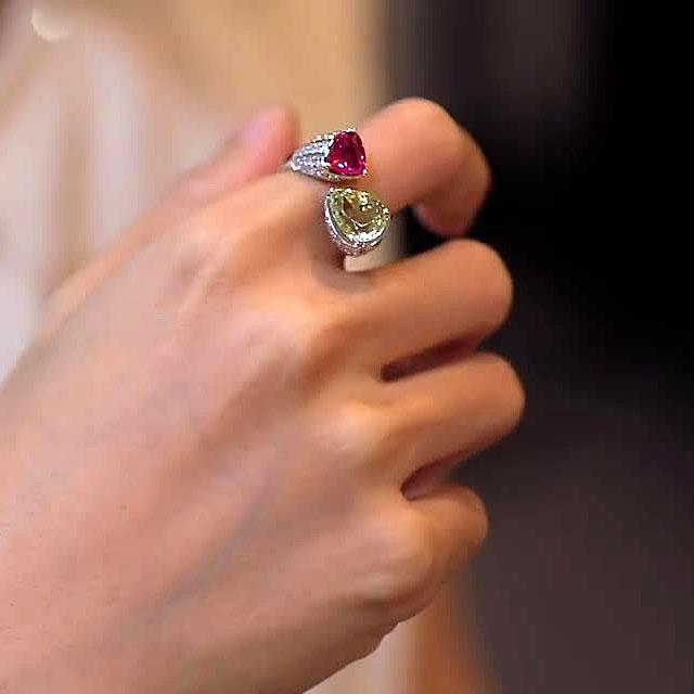 6.75ct Pear Cut Ruby&Yellow Sapphire Toi et Moi Ring