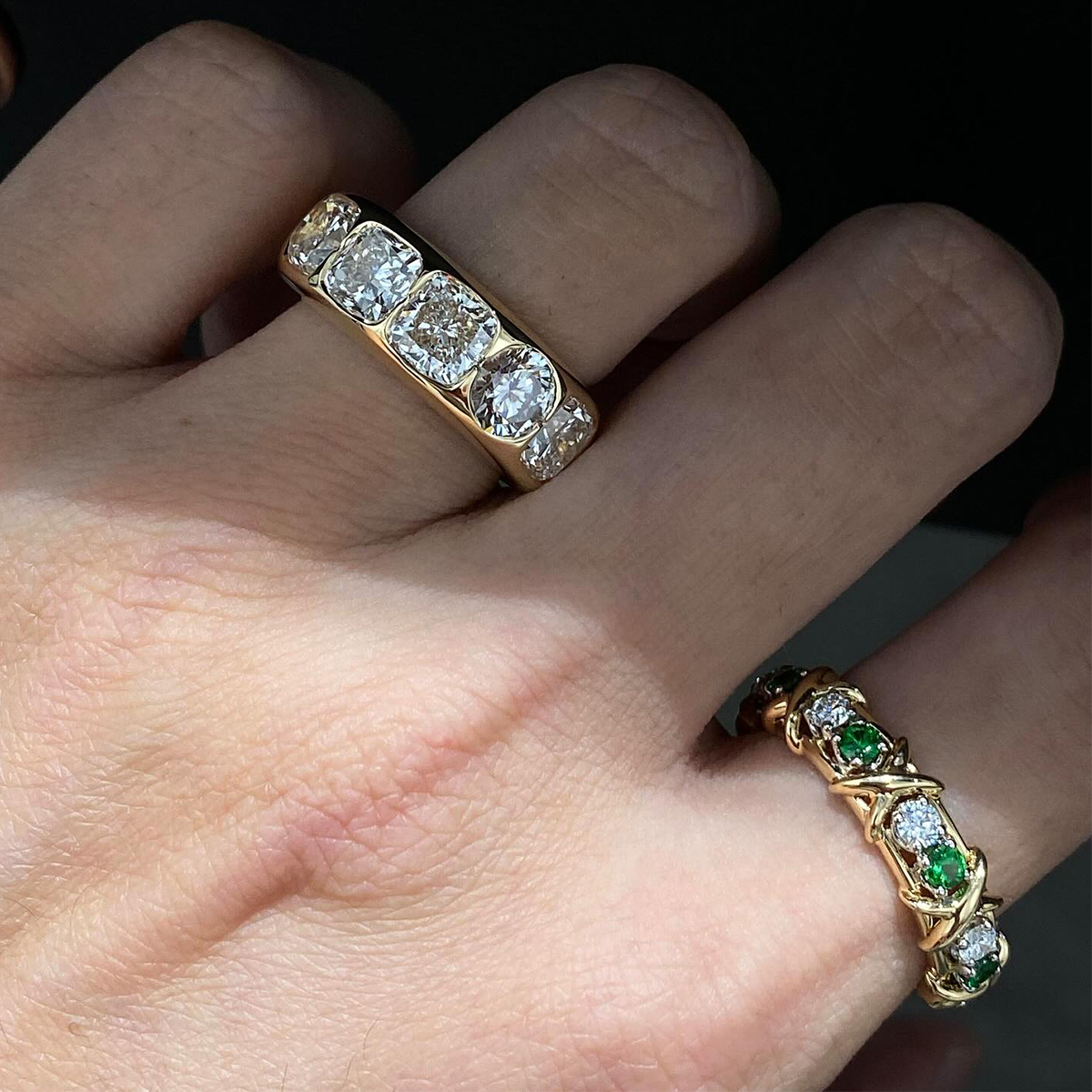 Cushion & Round Cut White Sapphire Wedding Band