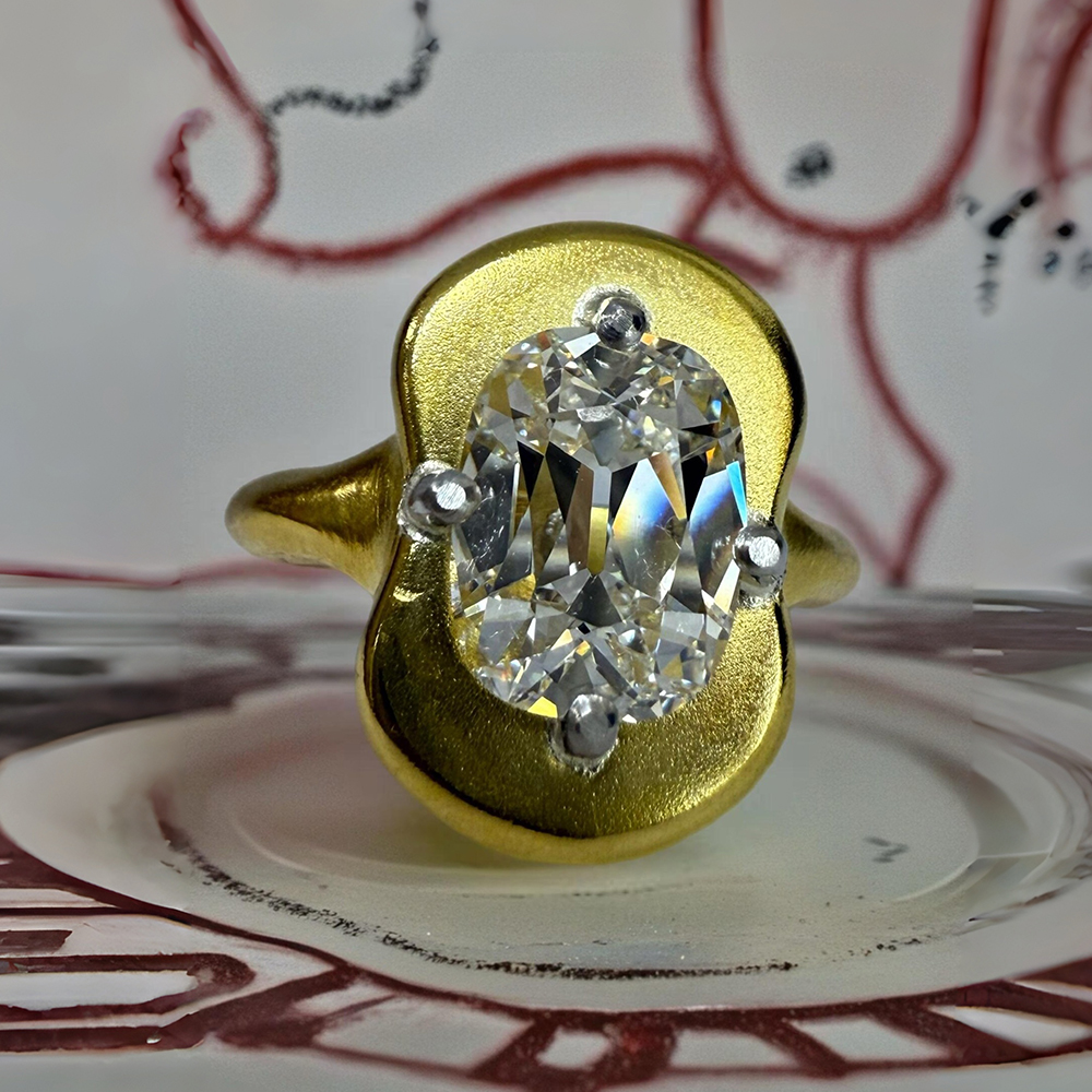 3.05ct Old Mine Cushion Cut White Sapphire Solitaire ring