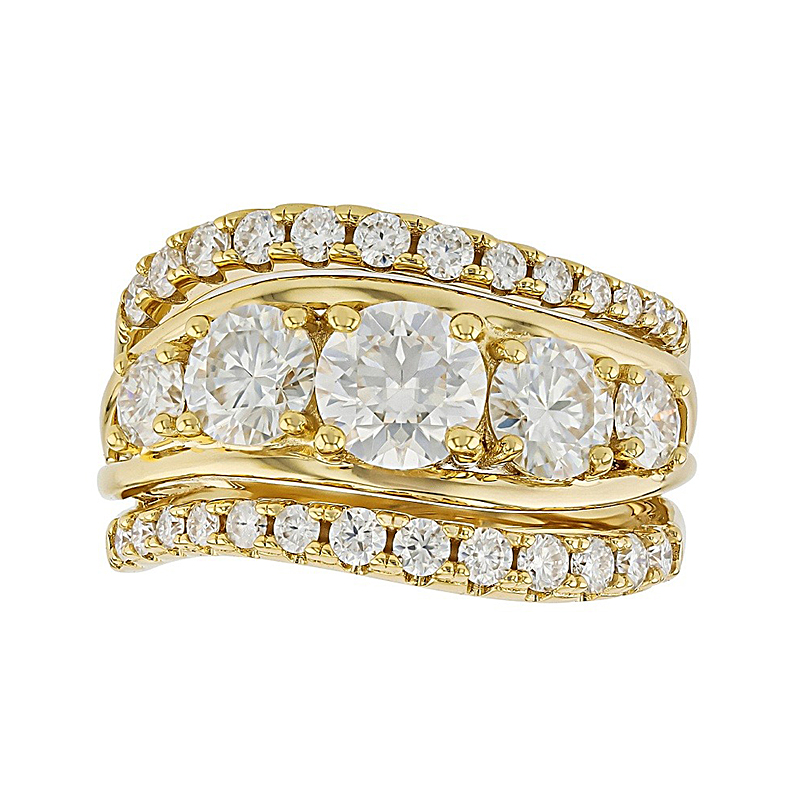 Swirl Pave White Sapphire Round Cut Wedding Band