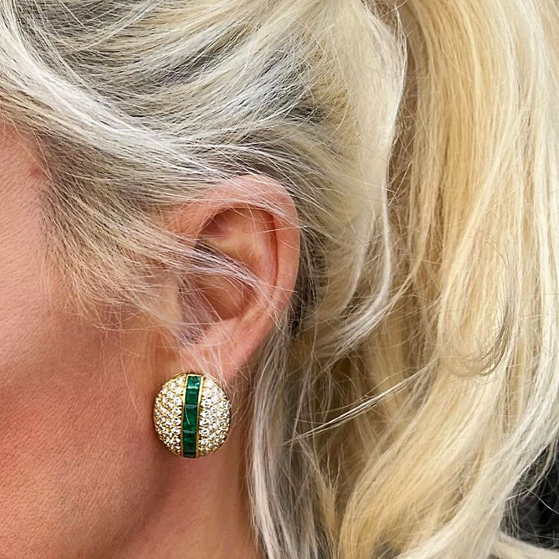 Micro-pave Setting Emerald Cut Emerald Sapphire Stud Earrings