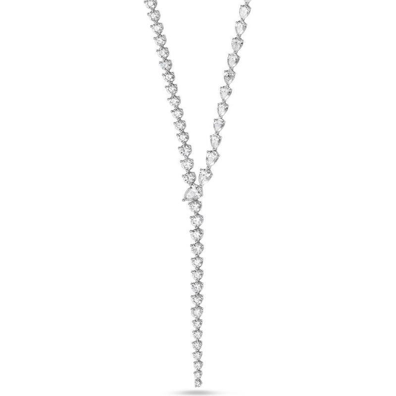 Two Tone Y-Necklace with Pear Cut Gemstones (5 Color Options)