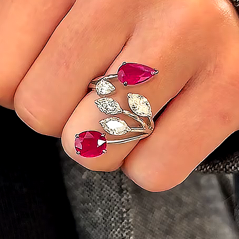 2.2ct Ruby Sapphire Irregular leaf Woman  Ring