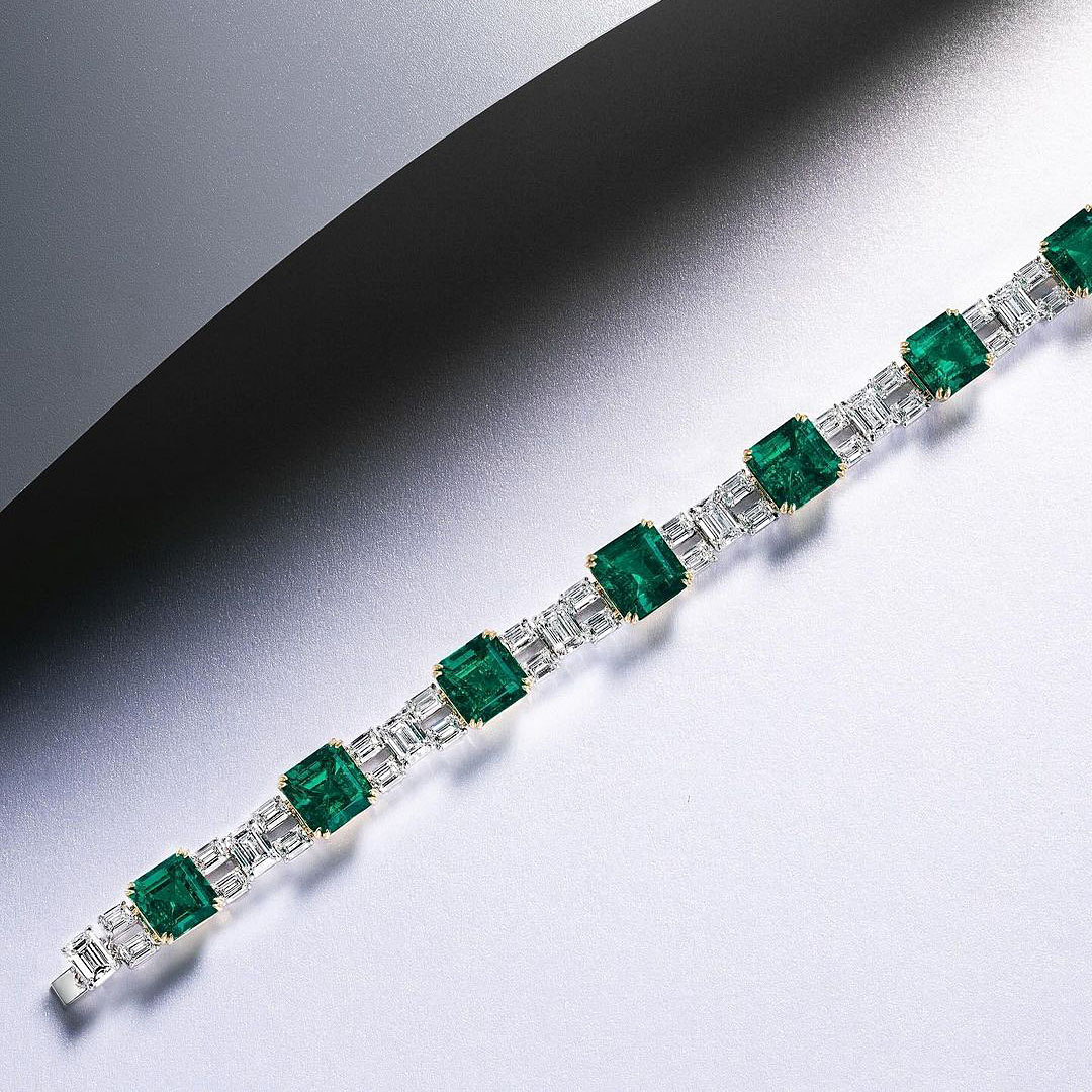 Ascher Cut Emerald Sapphire Bracelet