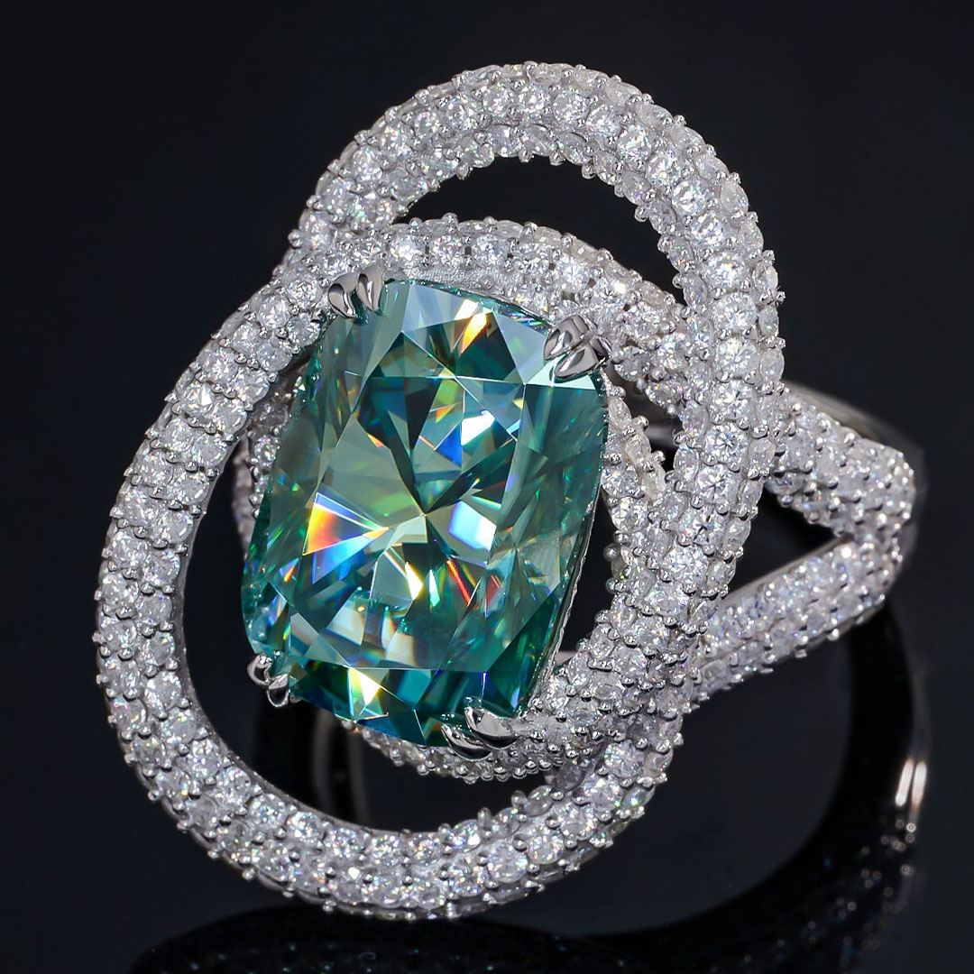 4ct Unique Design Cushion Cut Blue Sapphire Cocktail Ring