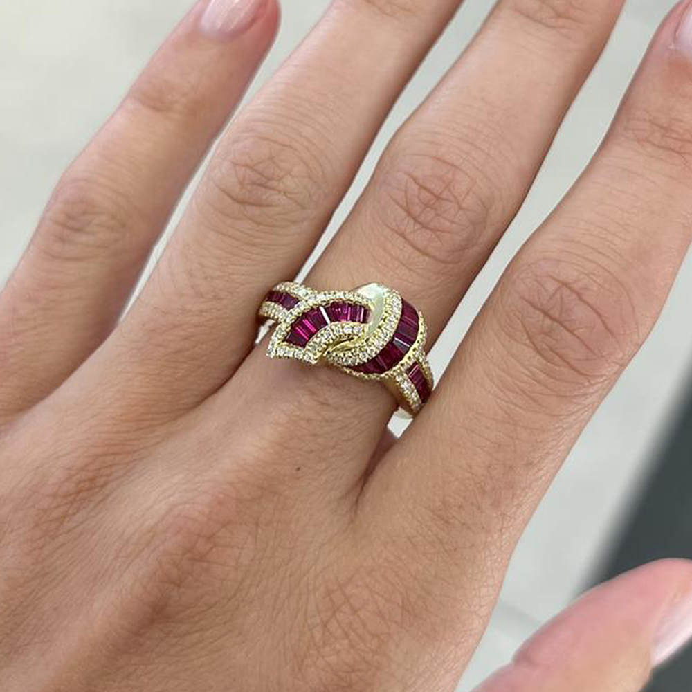 Knot Design 2ct Emerald Cut Ruby Wedding Band