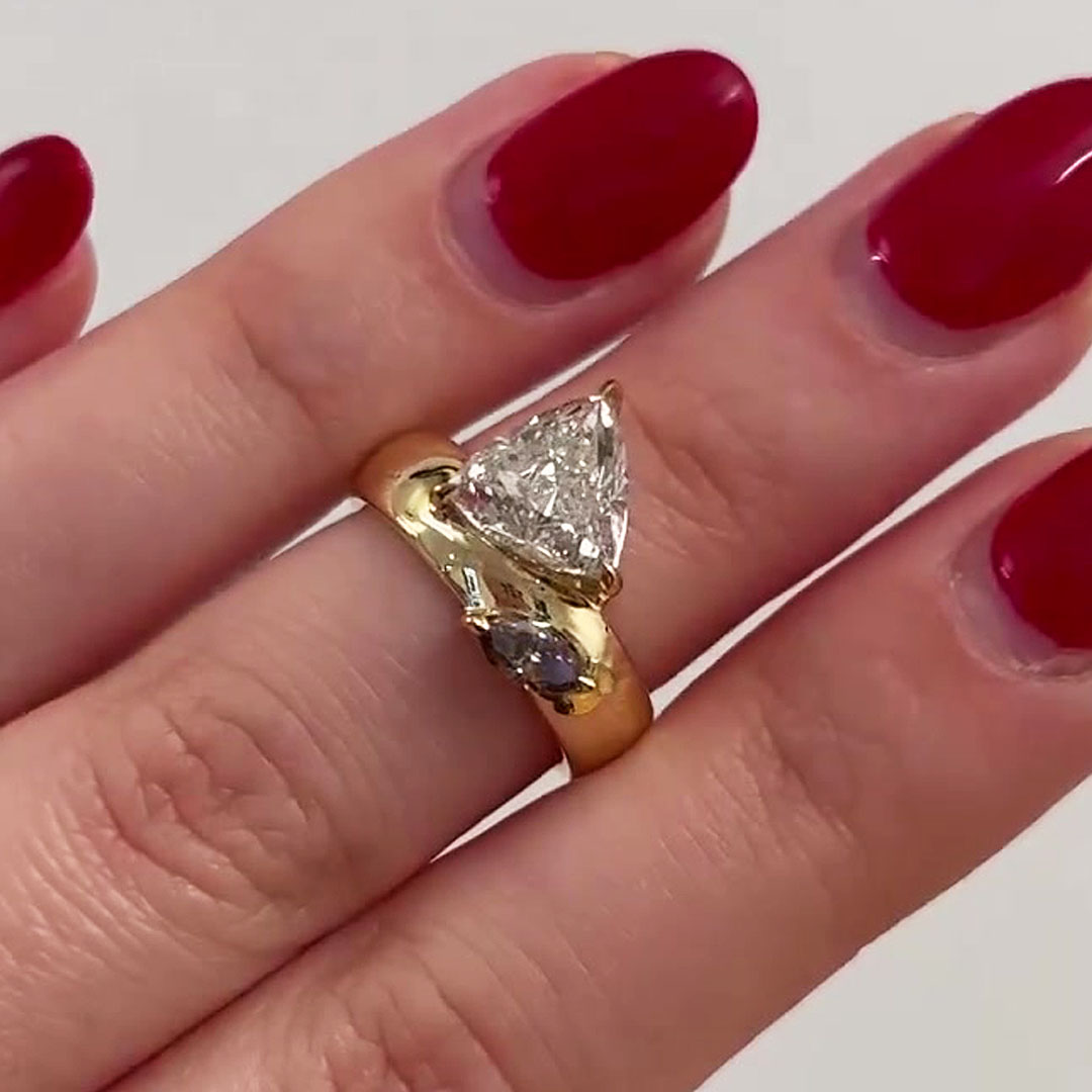 2.25ct Triangle Cut White Sapphire Toi et Moi Ring