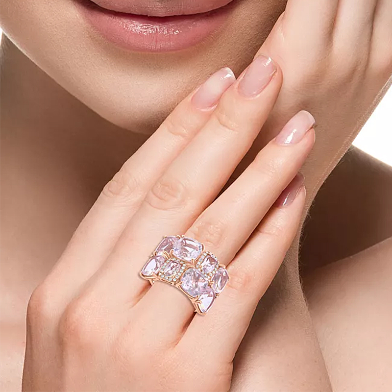 10.16ct Cushion Cut Pink Quartz Sapphire Cluster Ring
