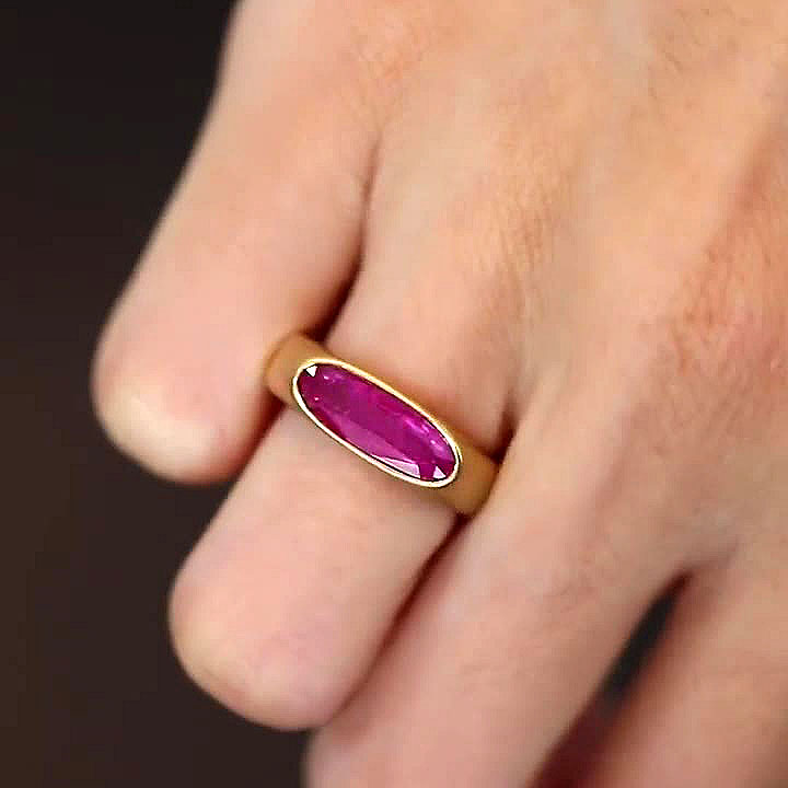 3ct Bezel Setting Oval Cut Ruby Sapphire Engagement Ring