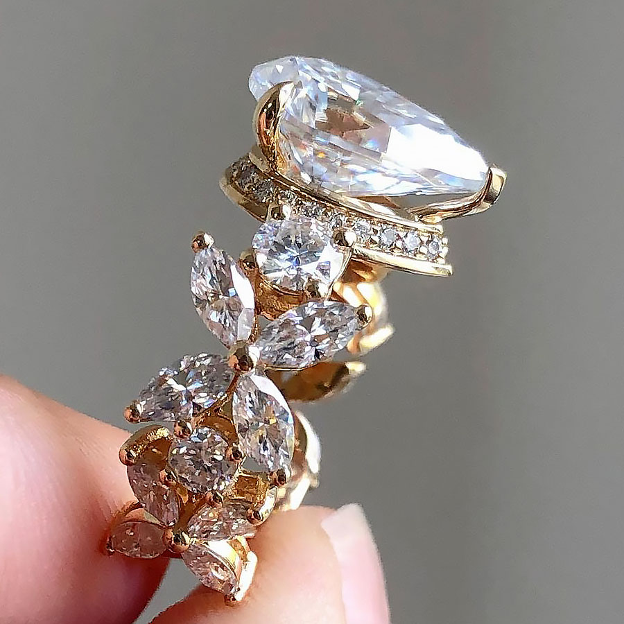 4ct Pear Cut White Sapphire Engagement Ring