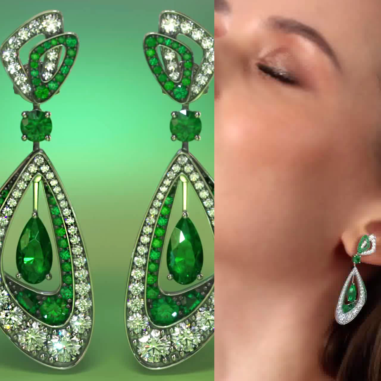 Round Cut Emerald Sapphire Drop Earrings