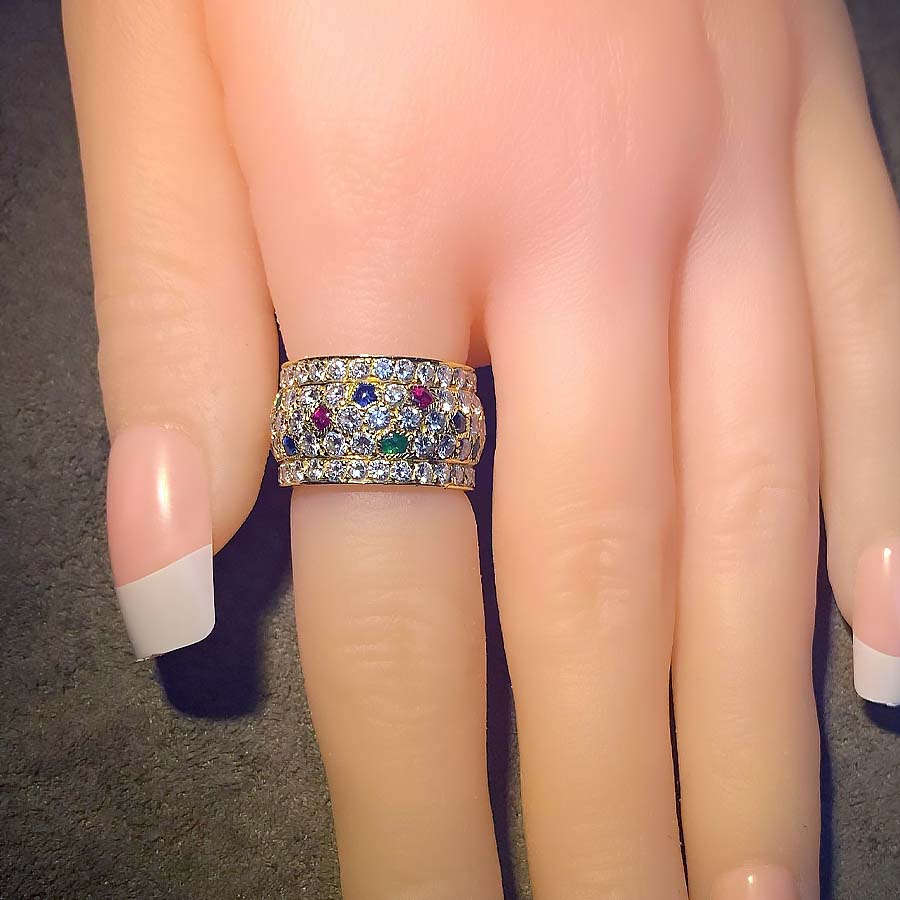 7.35ct Round Cut Rainbow Sapphire Wide Band Ring