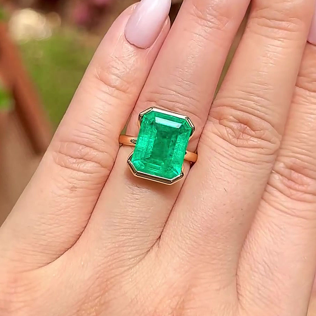 6ct Emerald Cut Emerald Sapphire Wedding Set