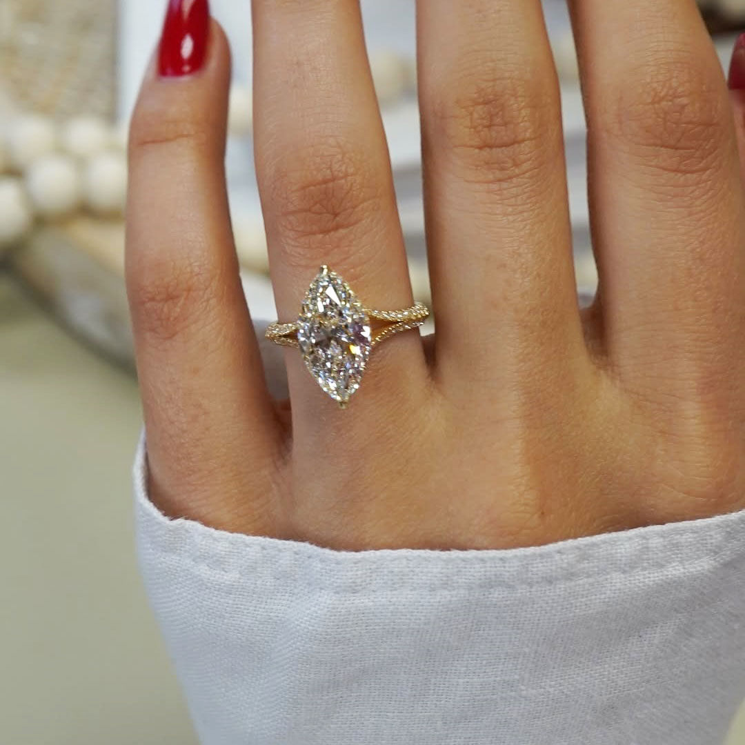 4ct Split Shank Marquise Cut White Sapphire Engagement Ring