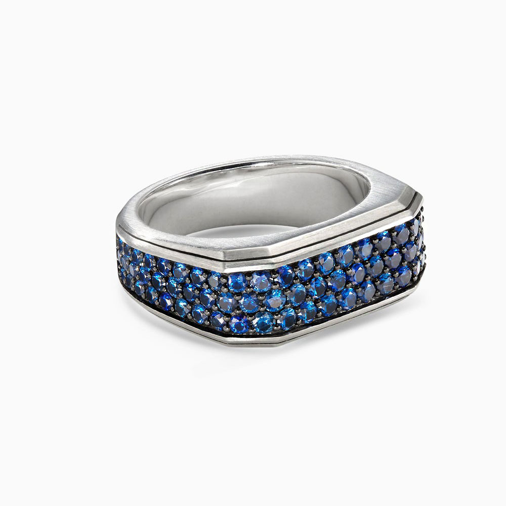 5.25ct Deco Signet Round Cut Sapphire Men's Wedding Band