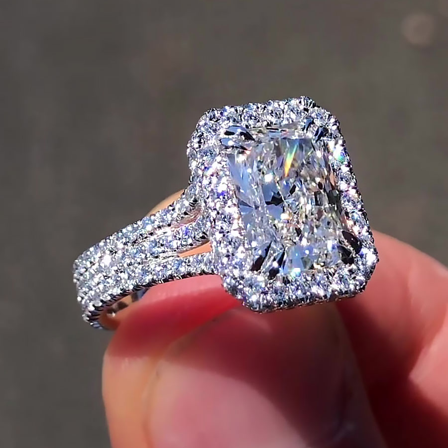 3ct Halo Radiant Cut White Sapphire Engagement Ring