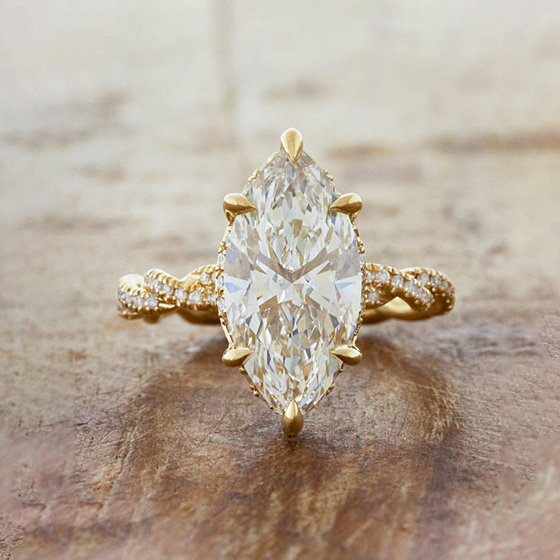 Under Halo 4ct Marquise Cut White Sapphire Engagement Ring