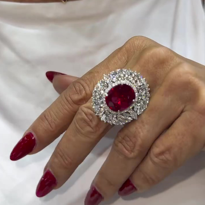 5.5ct Oval Cut Garnet & White Sapphire Multi-Halo Cocktail Ring