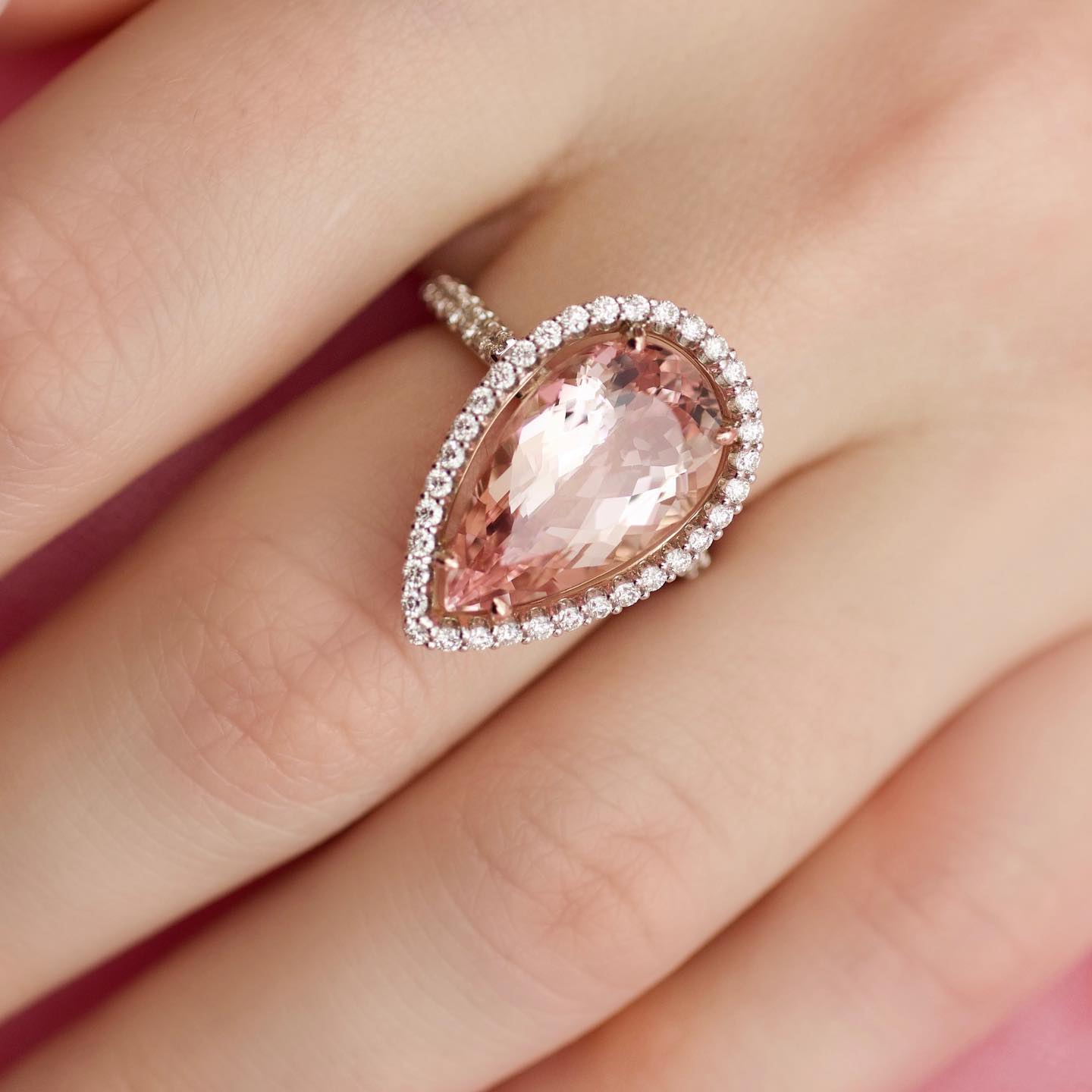 Halo 4ct Pear Cut Pink Sapphire Engagement Ring