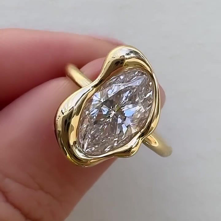 5ct Abstract Bezel Setting Oval Cut White Sapphire Engagement Ring