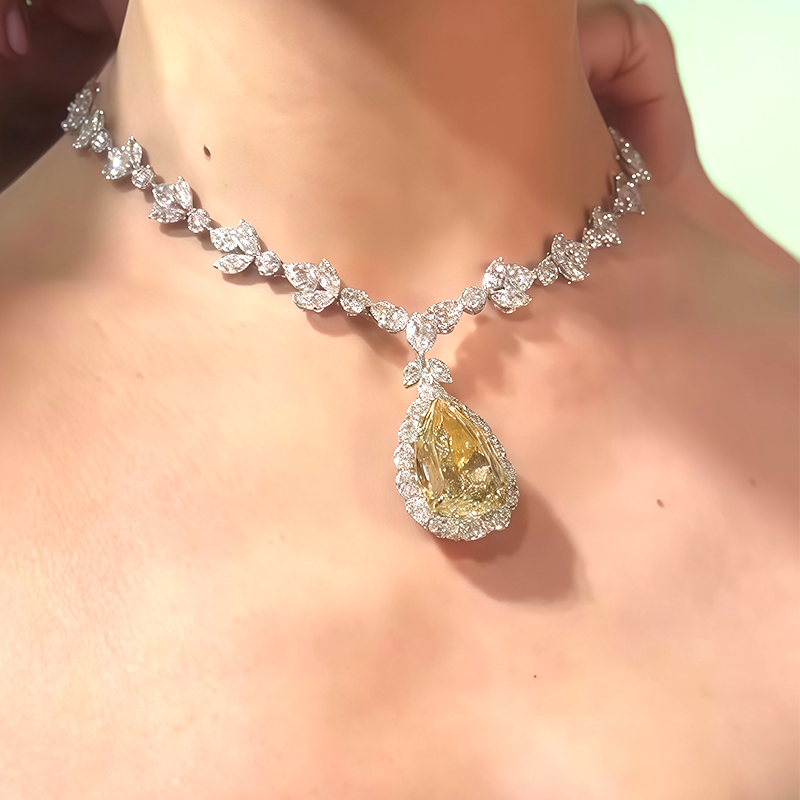 Ethereal Butterfly Pear Cut Canary Yellow & White Sapphire Choker Necklace