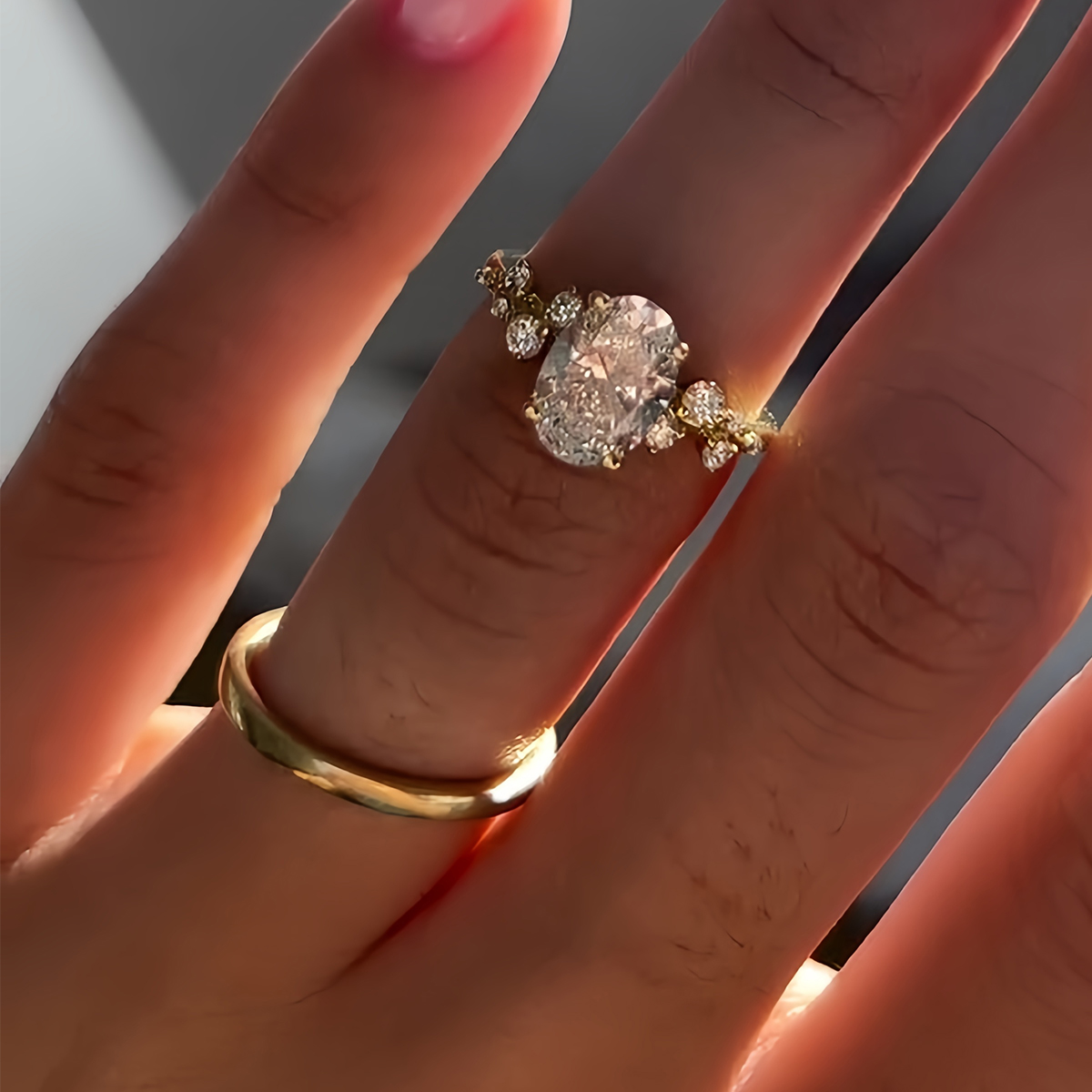 2ct Oval Cut White Sapphire Vine Engagement Ring