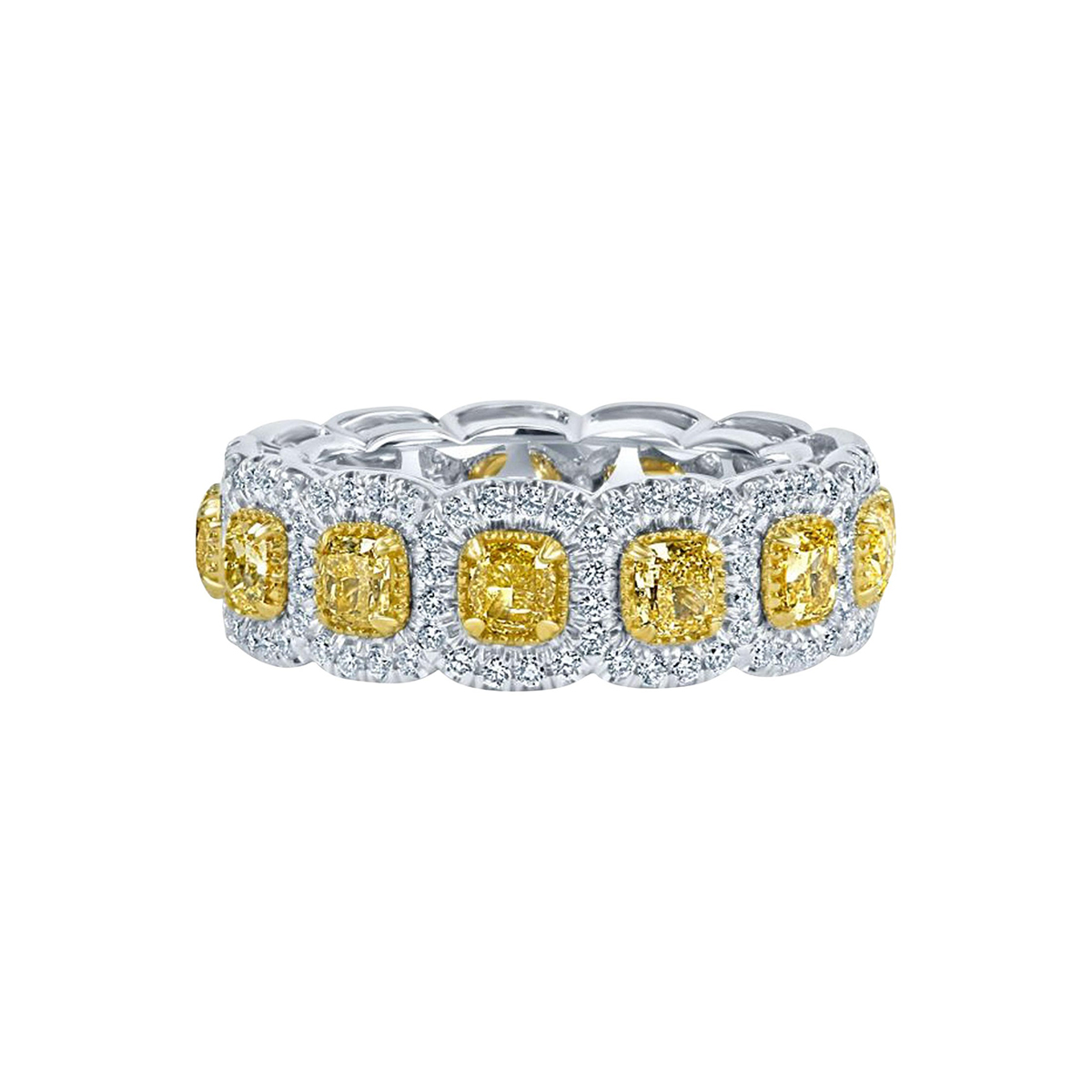 Cushion Cut Yellow Sapphire Eternity Wedding Band