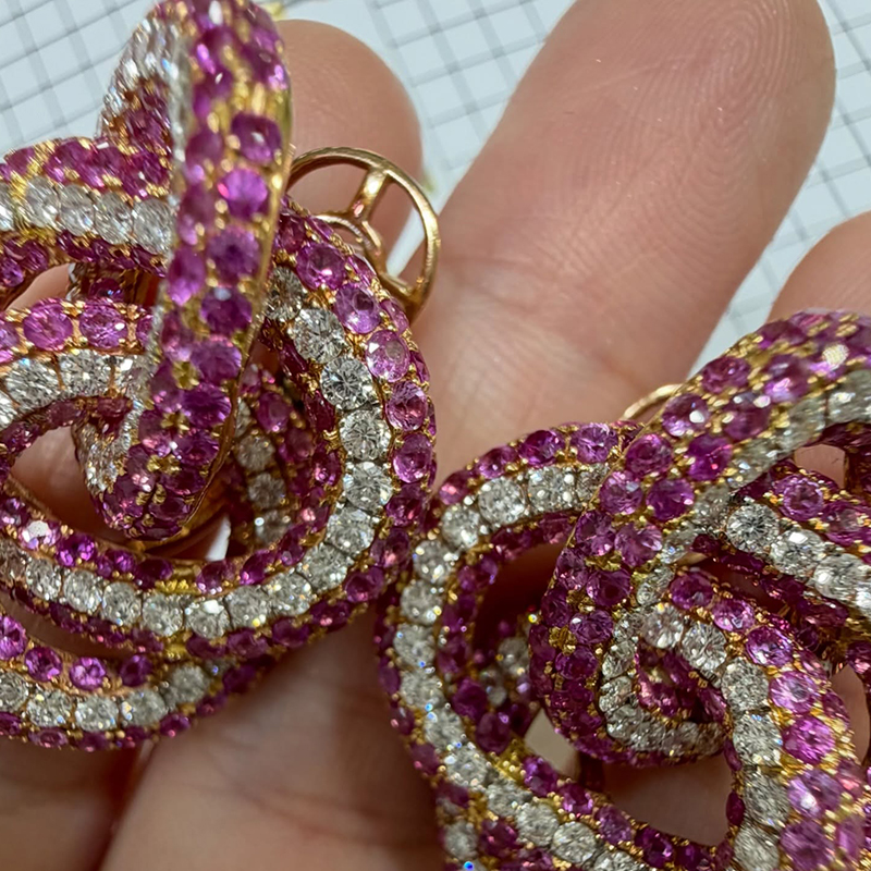 Ruby & White Sapphire Knot Jewelry Set (Earrings + Ring)