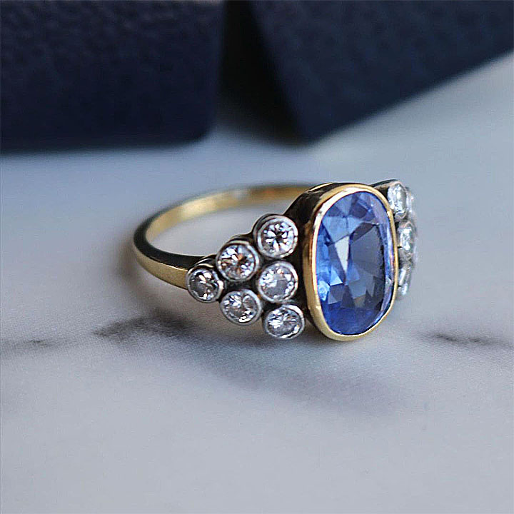 3ct Art Deco Cushion Cut Blue Sapphire Engagement Ring