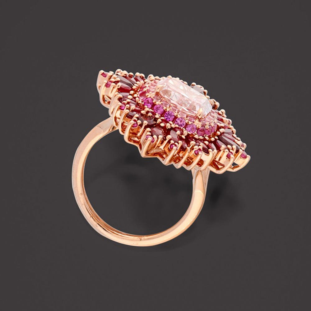 Ruby Halo 8ct Cushion Cut Pink Sapphire Cocktail Ring