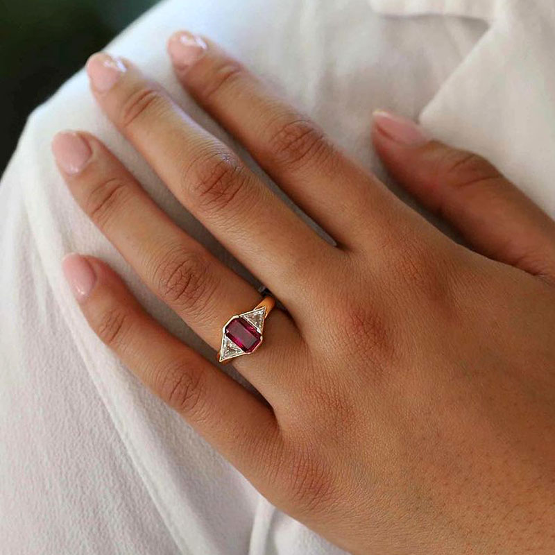 3ct Bezel Setting Radiant Cut Ruby Sapphire Engagement Ring