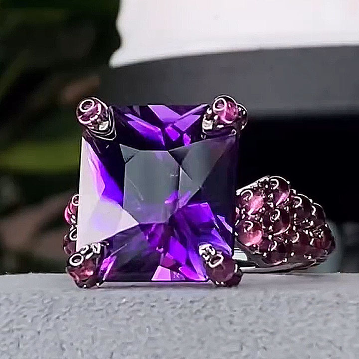 7ct Radiant Cut Amethyst Sapphire Engagement Ring