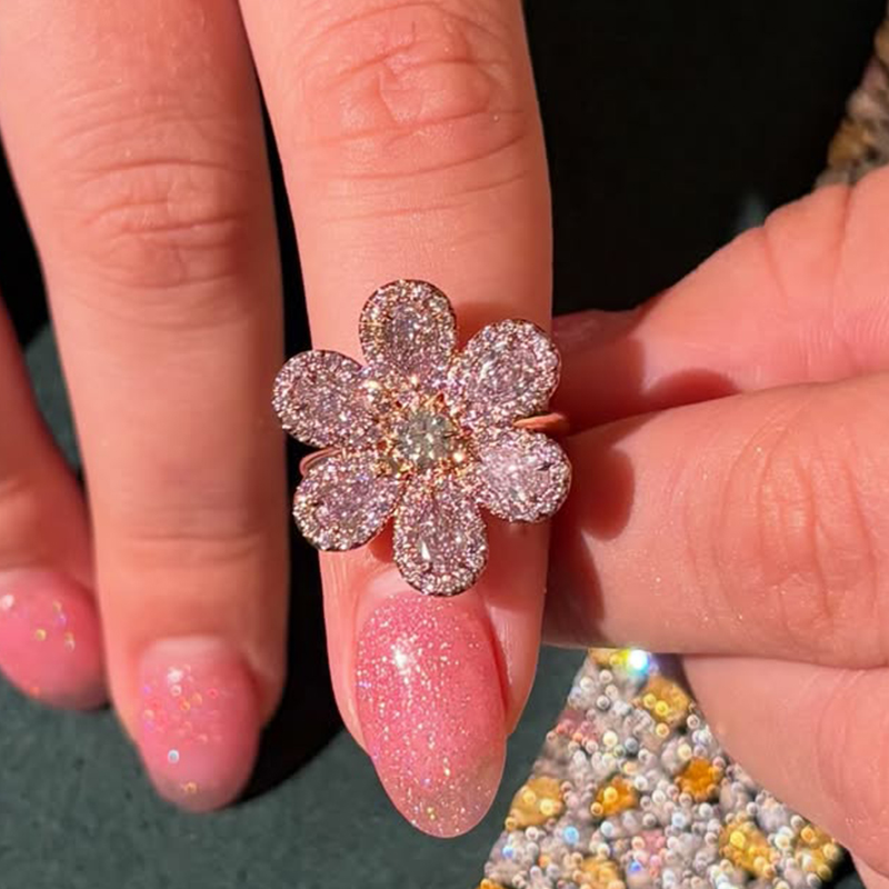 Pear Cut Pink Sapphire Floral Engagement Ring