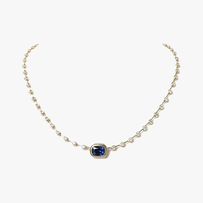 2-in-1 Detachable Cushion Cut Sapphire Pendant Tennis Necklace