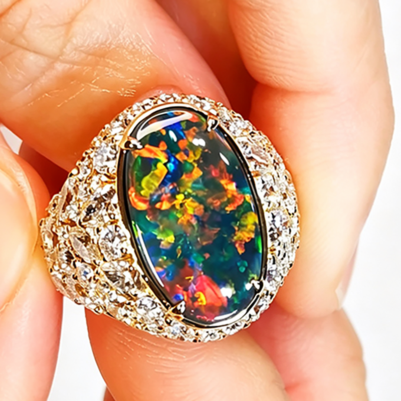 6.75ct Oval Cut Black Opal Sapphire Cocktail Ring