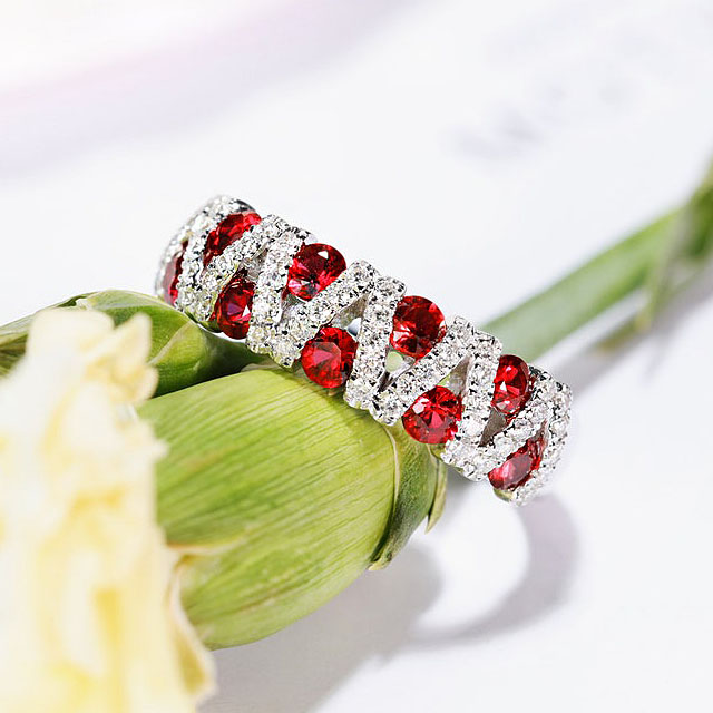 1.75ct Round Cut Ruby Sapphire Half Eternity Ring