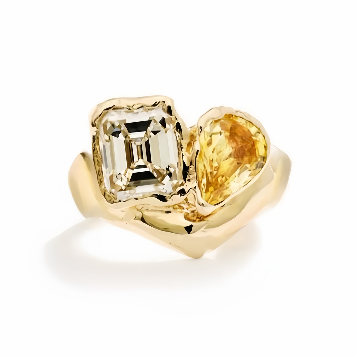 Toi et Moi Yellow & White Sapphire Emerald & Pear Cut Ring