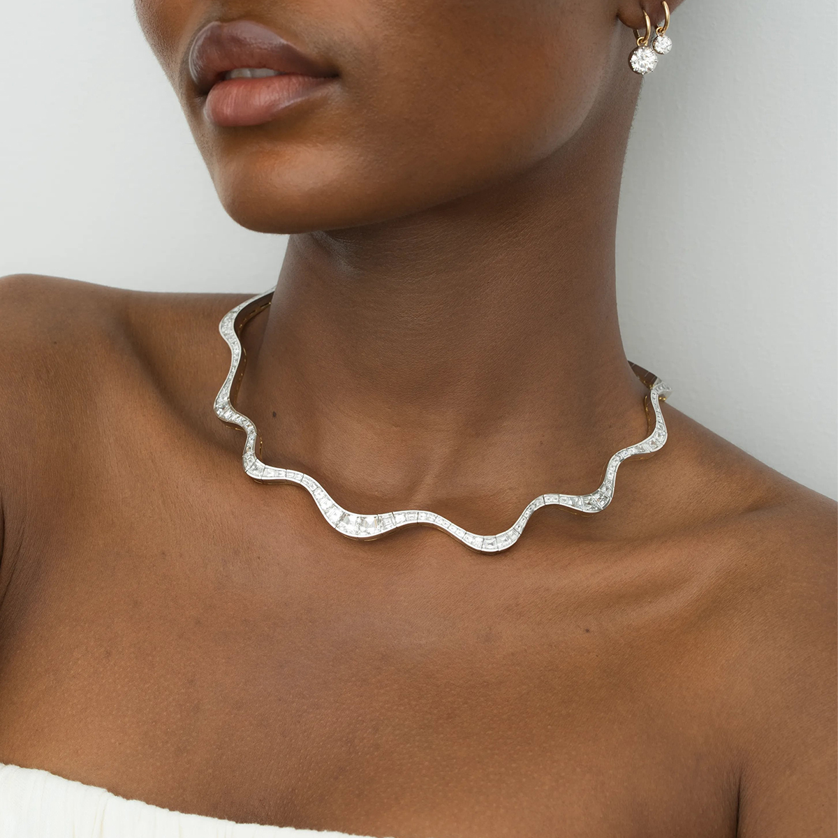 Emerald Cut White Sapphire Diamond Spaghetti Necklace