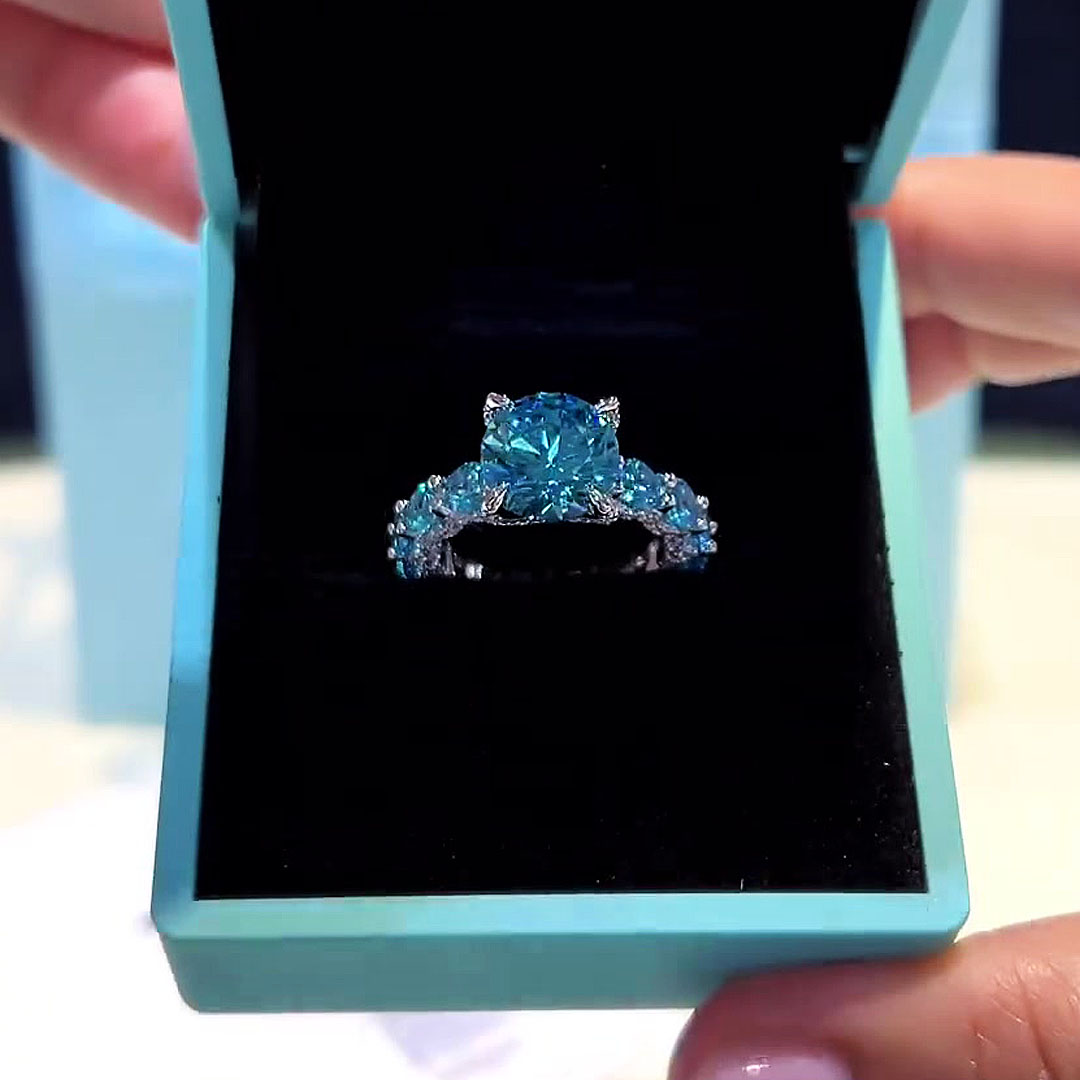 1ct Round Cut Aquamarine Sapphire Engagement Ring