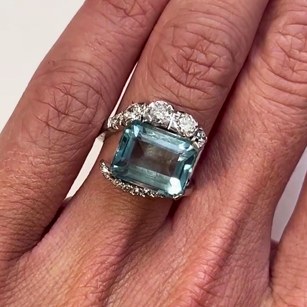 6.25ct Emerald Cut Aquamarine Sapphire Engagement Ring