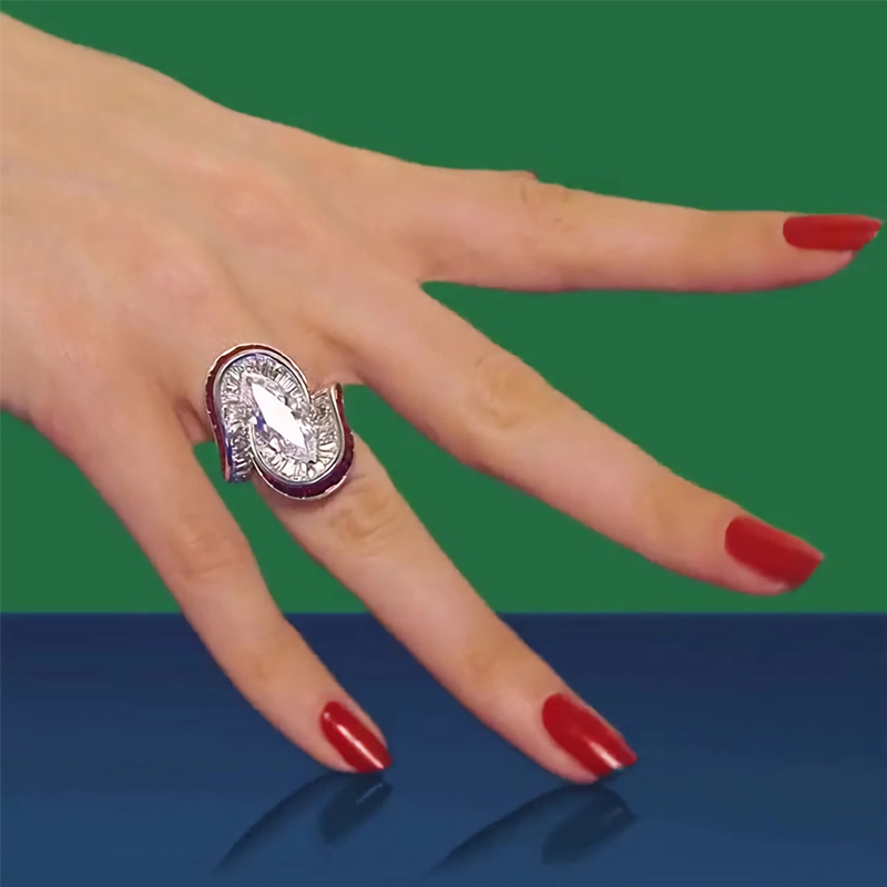 Invisible Setting 5ct Marquise Cut White Sapphire Swirling Ring