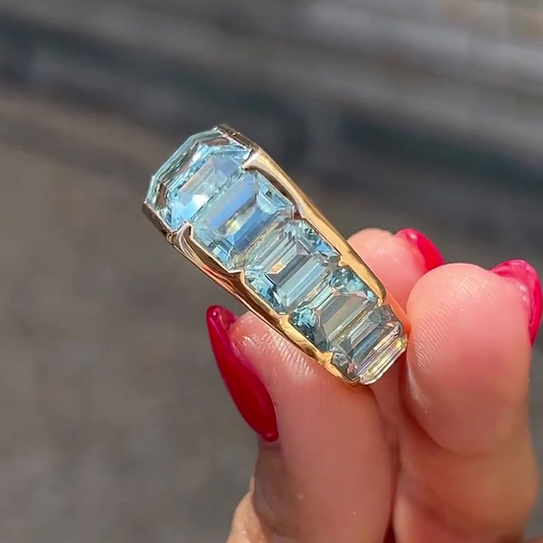 5ct Emerald Cut Aquamarine Sapphire Engagement Ring