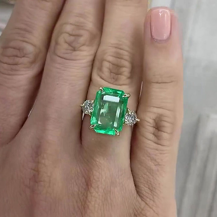 7ct Three-stone Emerald Cut Emerald Sapphire Engagement Ring