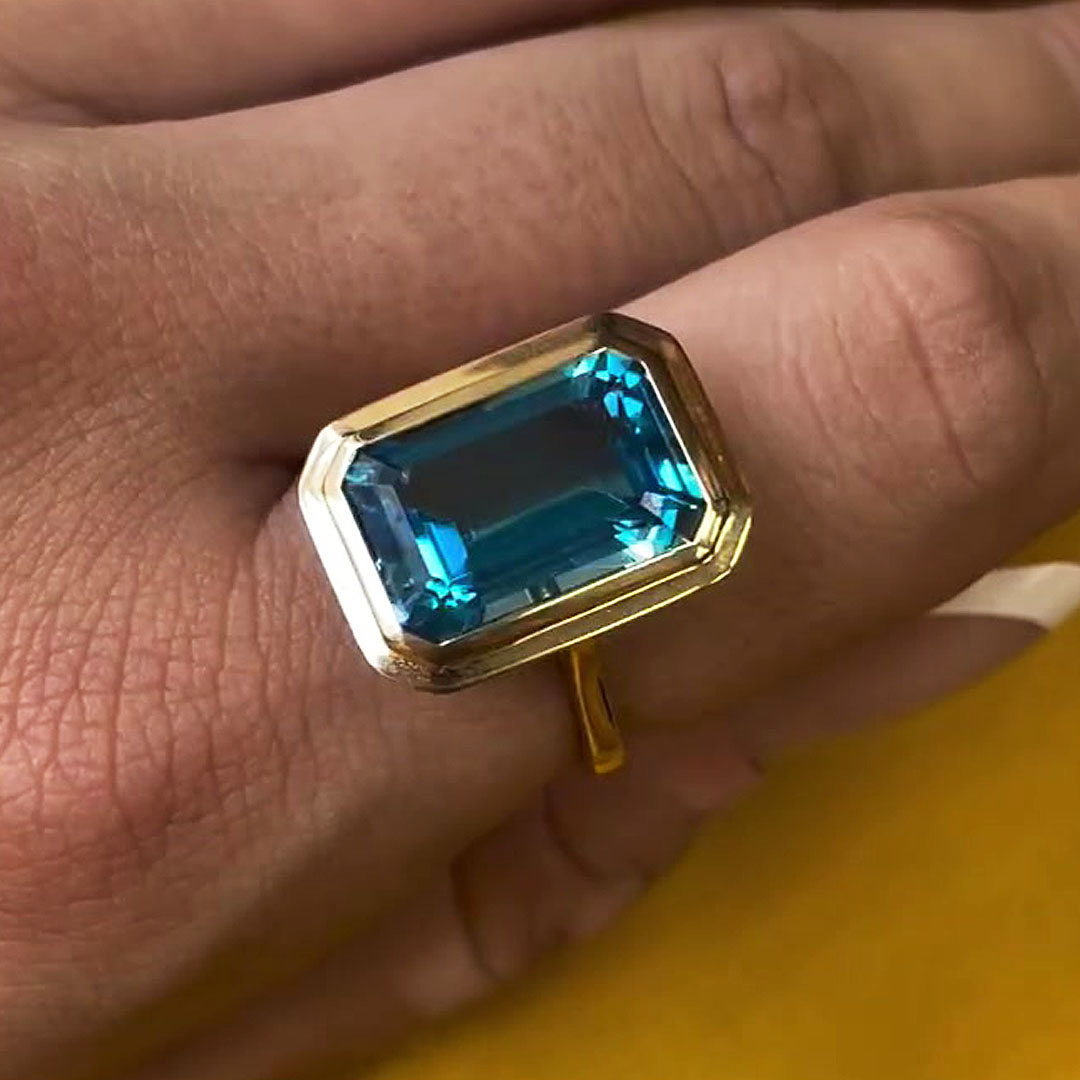 6ct Bezel Setting Emerald Cut Aquamarine Sapphire Engagement Ring