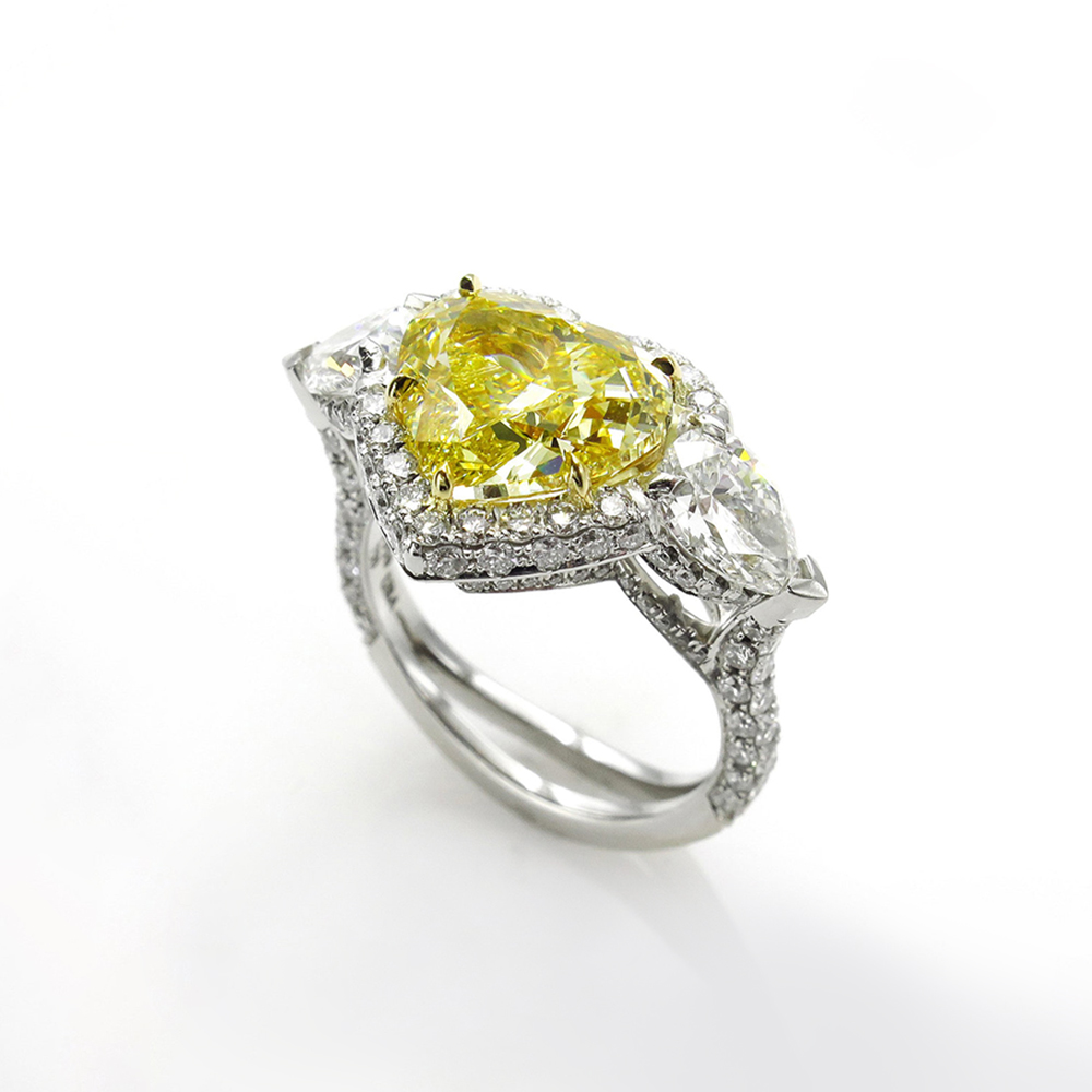 3.5ct  Fancy Yellow Sapphire Heart Cut Halo Engagement Ring
