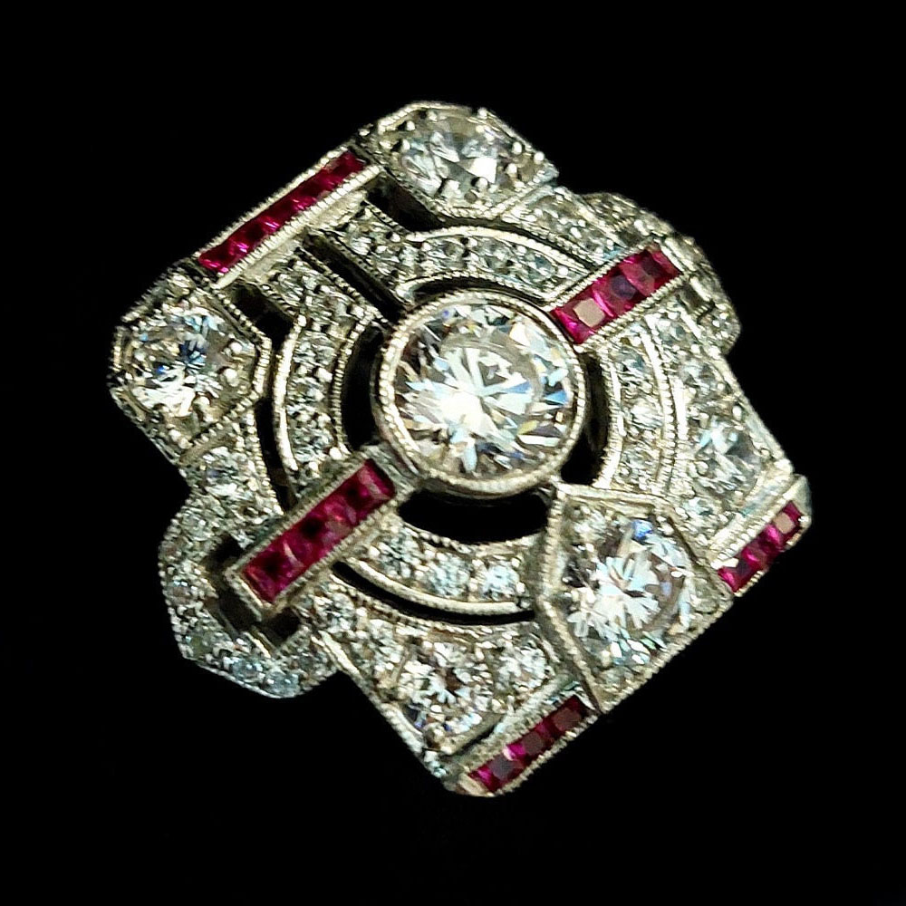 Art Deco 1ct Round Cut White Sapphire Cocktail Ring