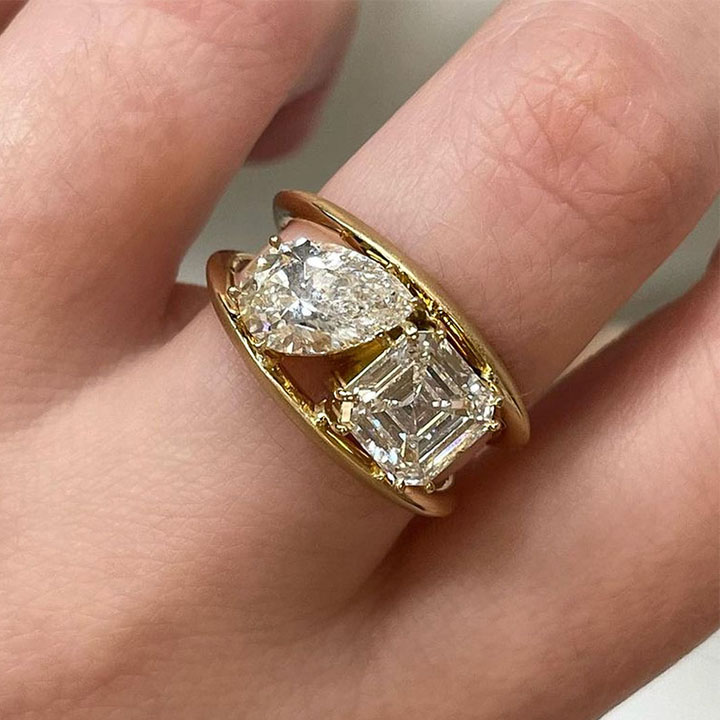 6ct Asscher&Pear Cut White Sapphire Wedding Set/3pcs