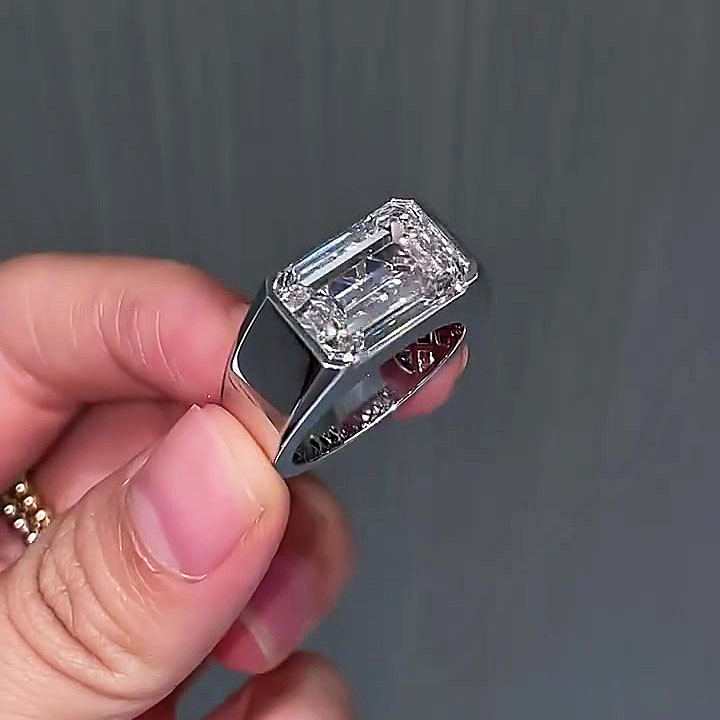 6ct Emerald Cut White Sapphire Men's Engagement Ring