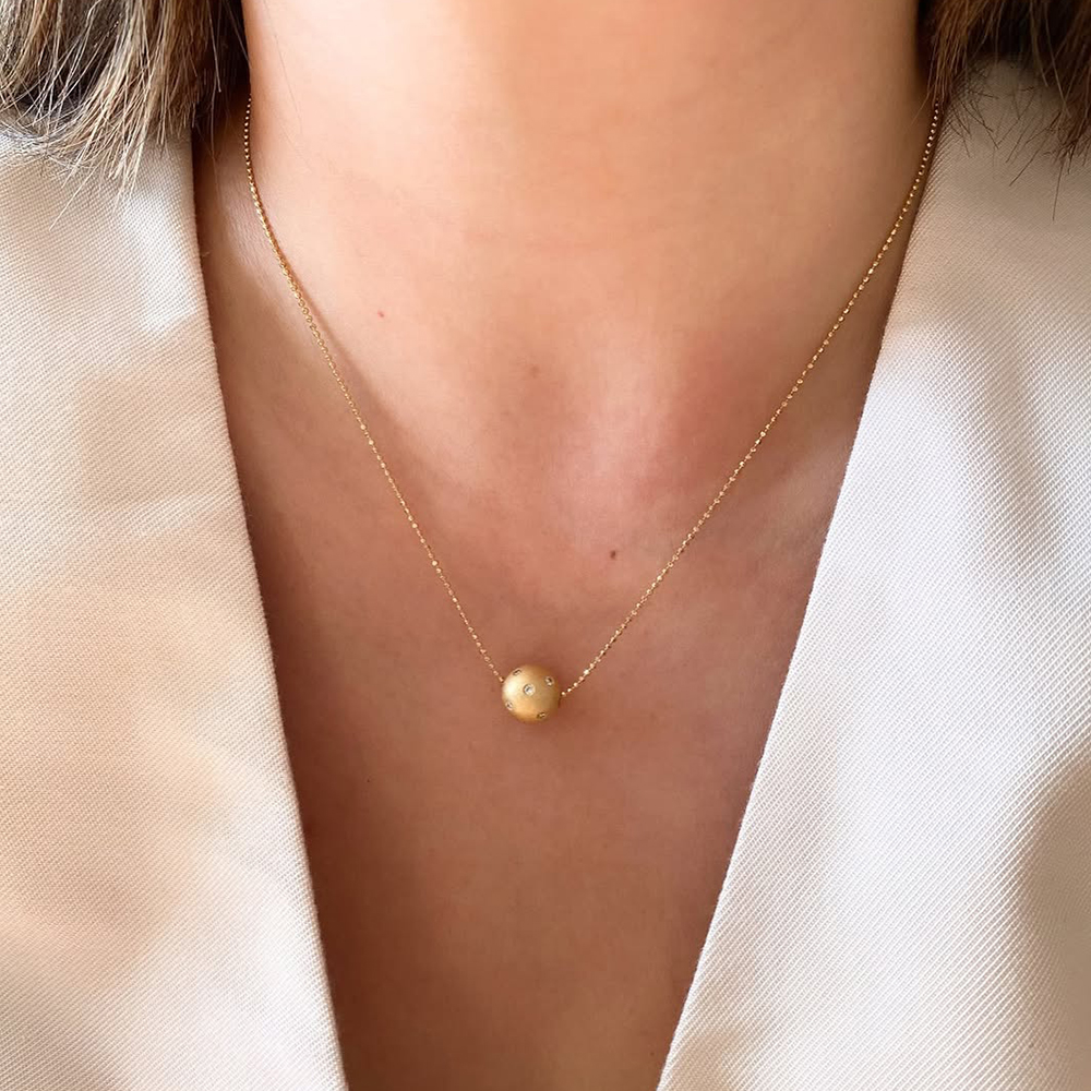 Round Cut White Sapphire Spherical Pendant Necklace